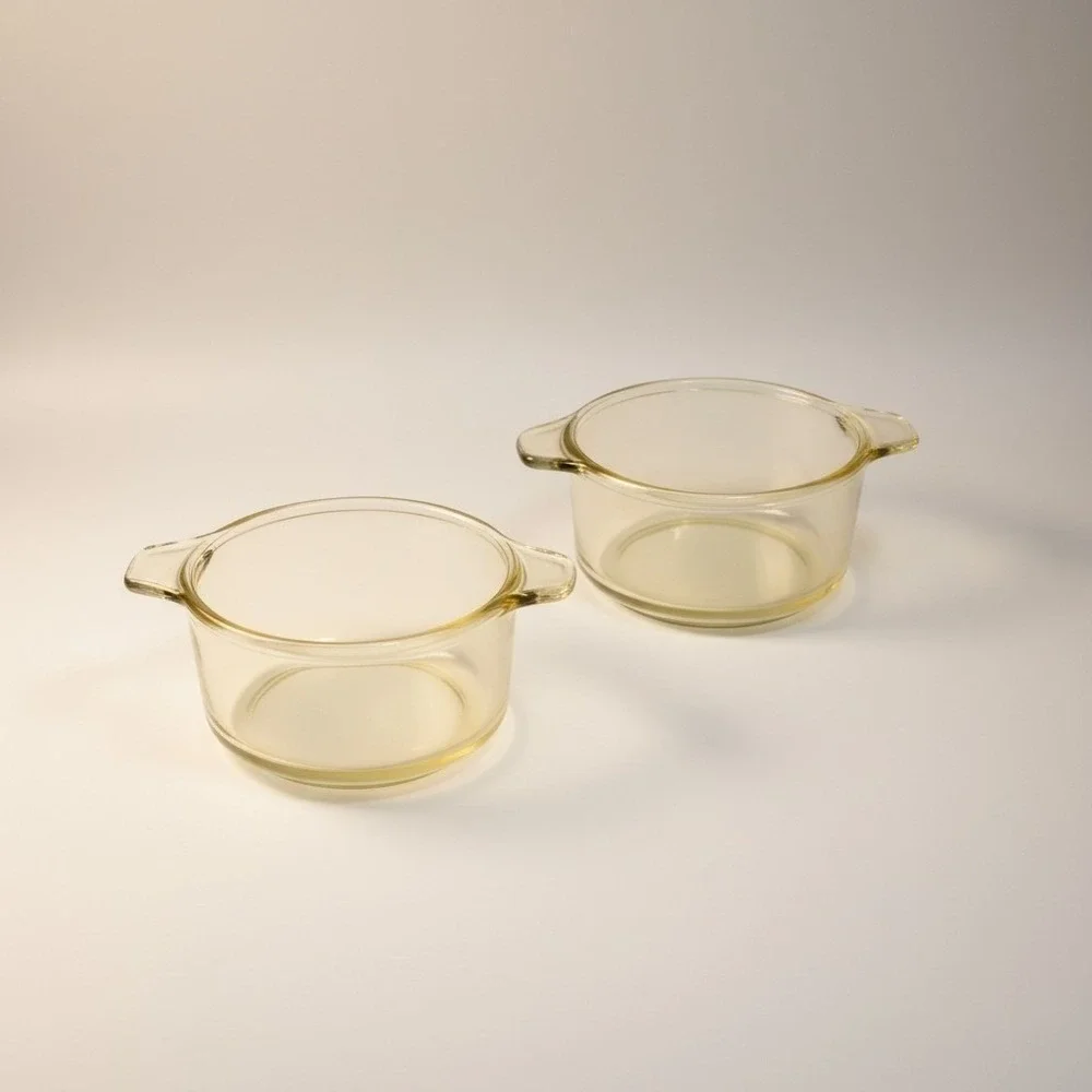 Vintage Pyr-O-Rey Dynaware Amber Glass Ramekins Set of 2 Mexico Baking Dishes